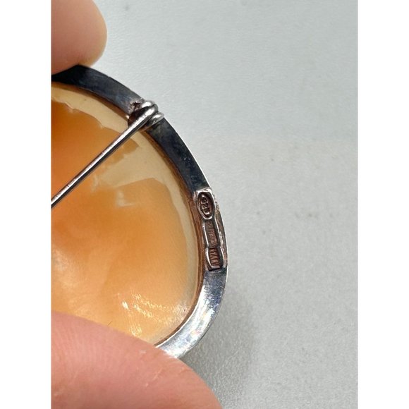 Vintage Sterling Silver Genuine Carved Cameo Shell Pendant Oval Pin Brooch - Picture 5 of 10